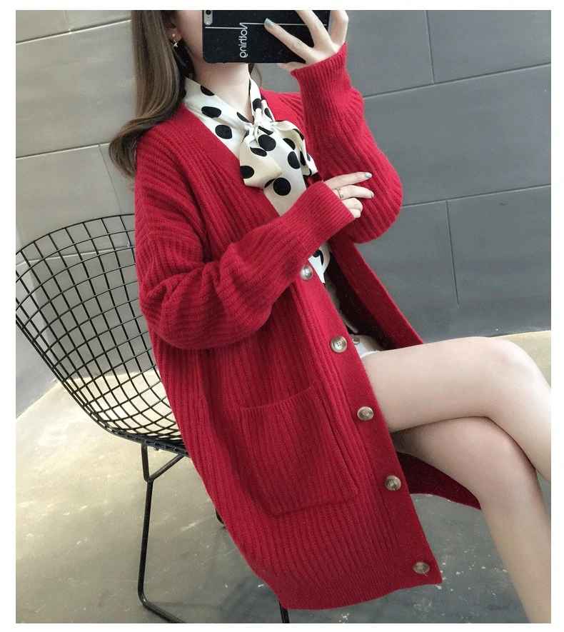 Wholesale Autumn Winter Korean Casual Long Cardigan Baggy Knitted Long Sleeve Fashion Sweaters Coat Women Clothing