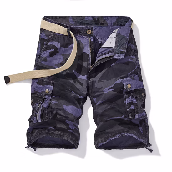 Acht Taschen, reine Baumwolle, entspannte Passform, Camouflage-Cargo-Shorts für Herren